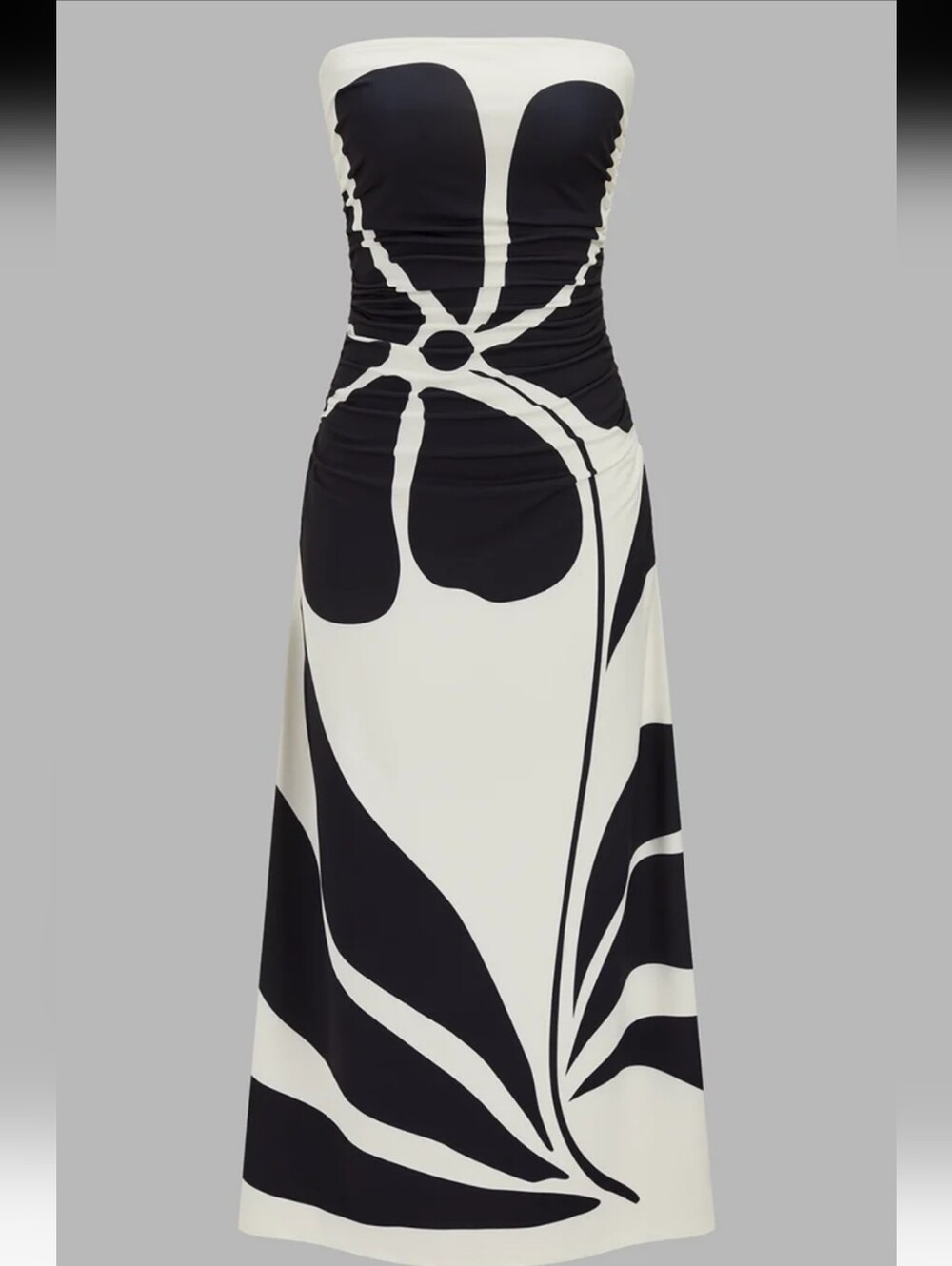 Commense Strapless Black and White Floral Maxi Dress
